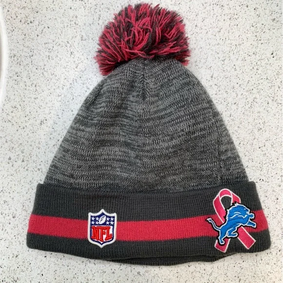 NFL New Era Detroit Lions Women’s Hot Pink Gray Heathered Wool Blend Beanie - Picture 3 of 4